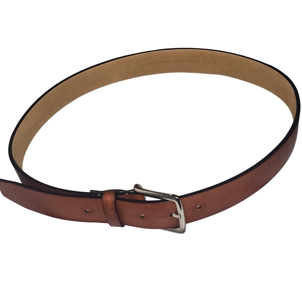 Cole Haan Washington Leather Belt Mens 32 Tan Brown Silver Buckle Classic Dress